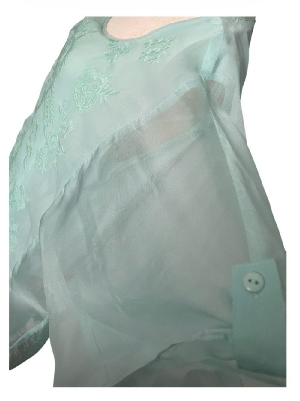 Ali Miles Seafoam Green Embroidered Layered Tunic Top 2X - Picture 5 of 7